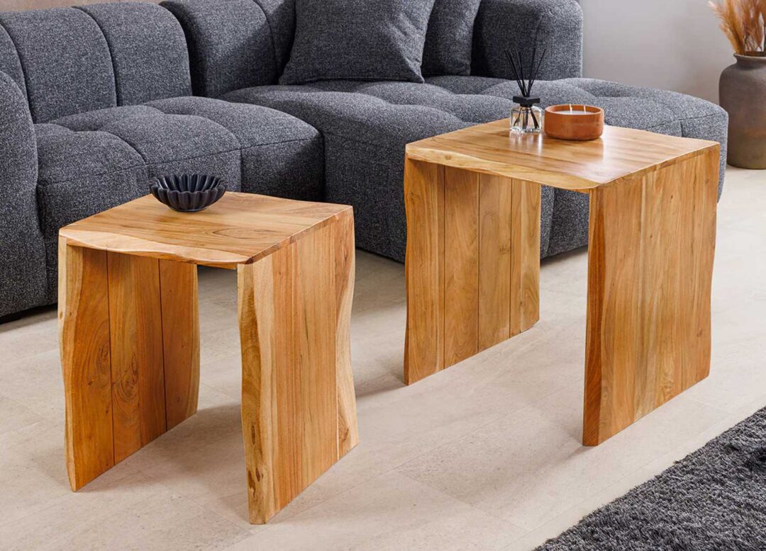 Lot de 2 tables basses en bois d'acacia massif forme de U