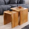 Lot de 2 tables basses en bois d'acacia massif forme de U