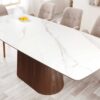 Table rectangulaire 200cm aspect marbre blanc et bois de noyer foncé