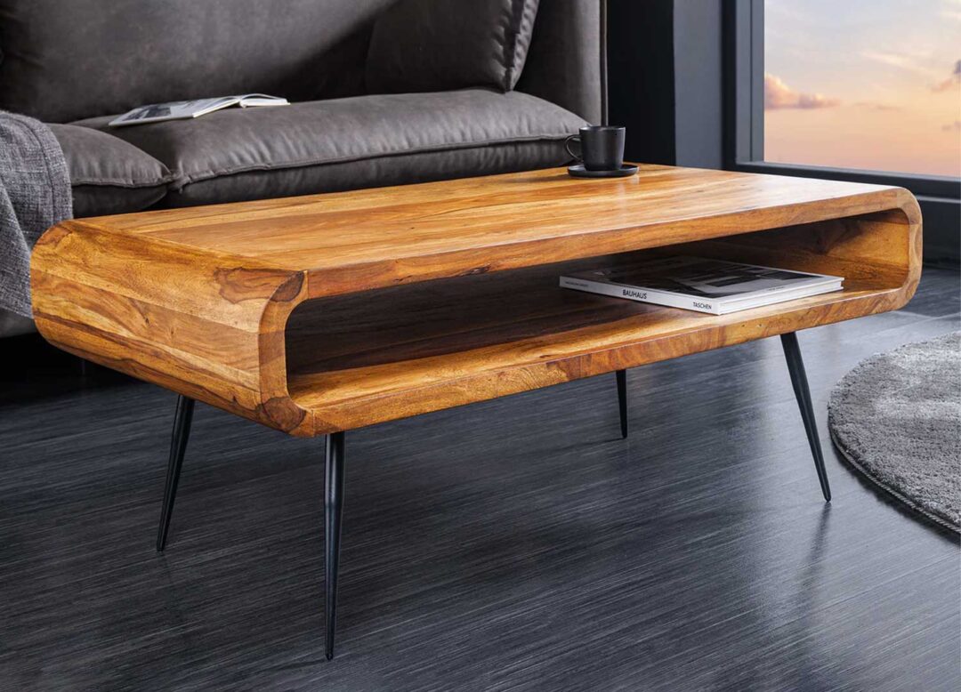 Table basse 90cm en bois de sesham massif avec grande niche ouverte