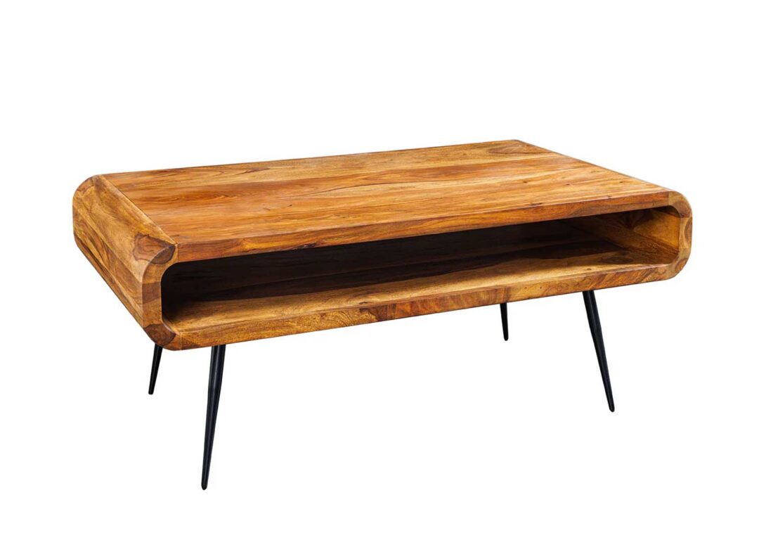 Table basse 90cm en bois de sesham massif avec grande niche ouverte
