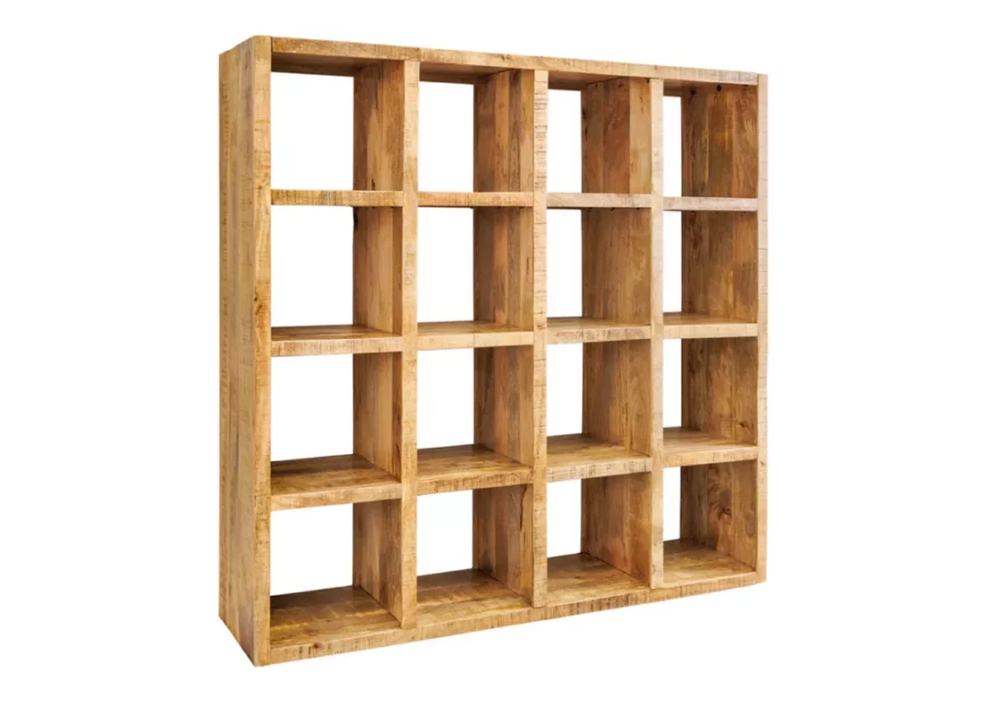 Bibliothèque en bois de manguier massif 16 comartiments