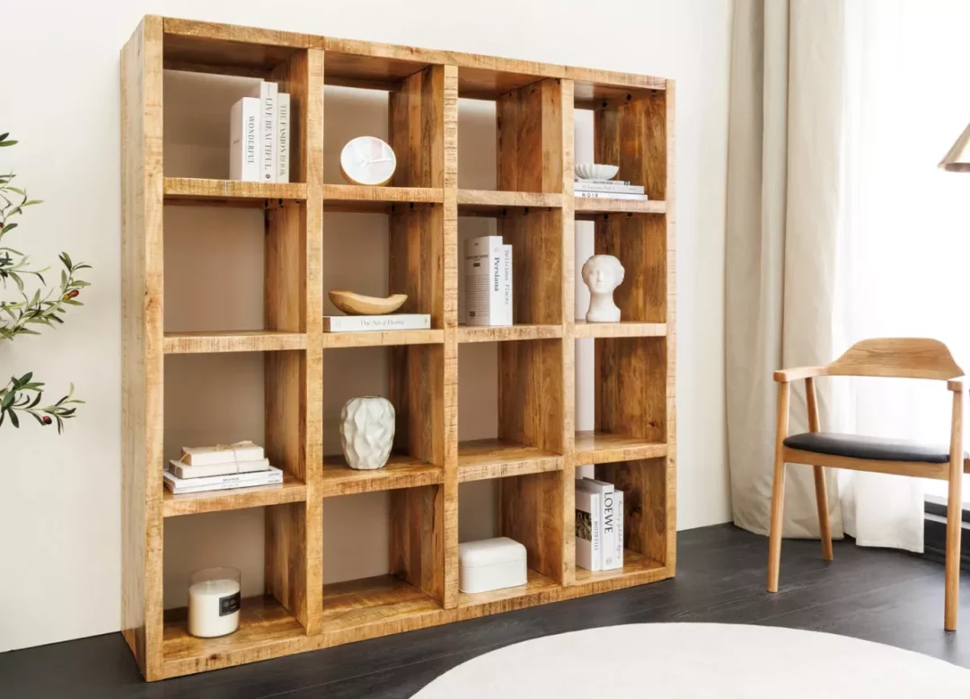 Bibliothèque en bois de manguier massif 16 comartiments