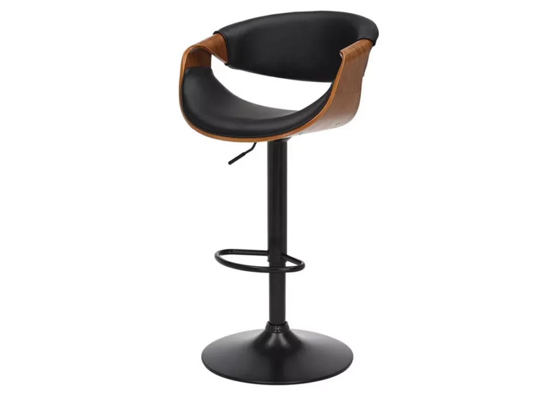 Tabourets de bar simili cuir noir et bois de noyer foncé