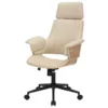Chaise de bureau en bois plaqué de chêne et simili cuir beige