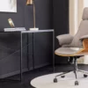 Chaise de bureau tissu gris et bois de noyer