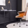Chaise de bureau tissu gris et bois de noyer