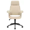 Chaise de bureau en bois plaqué de chêne et simili cuir beige