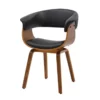 Chaise de salle à manger simili cuir noir et bois de noyer