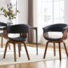 Chaise de salle à manger simili cuir noir et bois de noyer