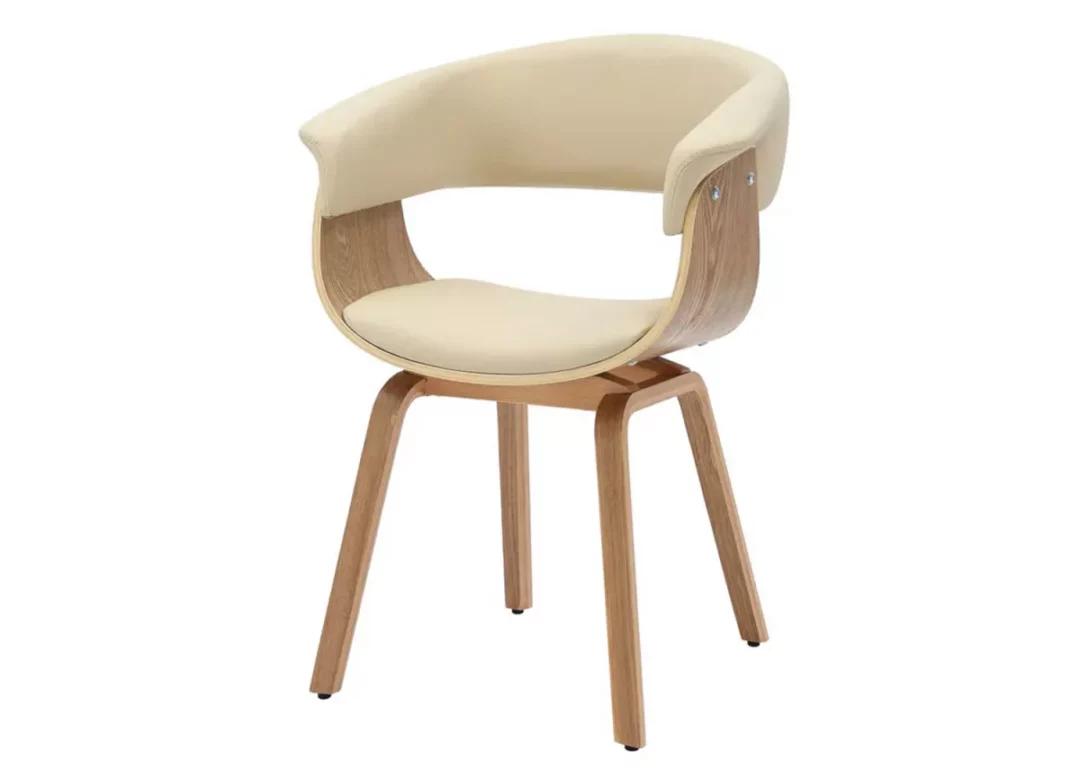 Chaise de salle à manger simili cuir beige et bois plaqué chêne