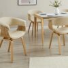 Chaise de séjour en simili cuir blanc et bois de chêne
