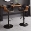 Tabourets de bar simili cuir noir et bois de noyer foncé