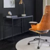 Chaise de bureau tissu gris et bois de noyer