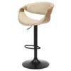 Chaise de bar bois plaqué de chêne et simili cuir beige, rotative à 360°