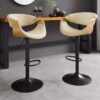 Tabourets de bar simili cuir blanc et bois de noyer