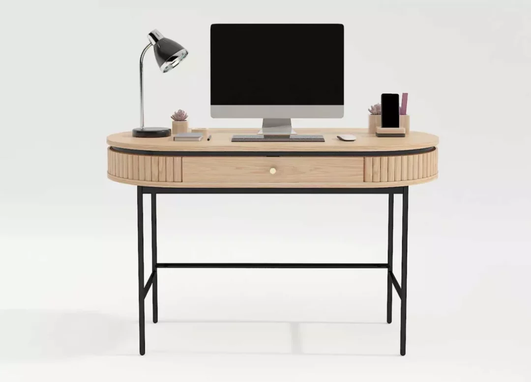 Bureau 120 cm en bois plaqué pieds métal noir