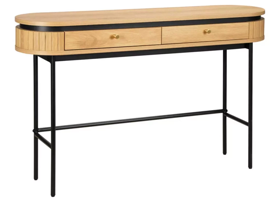 Console en bois plaqué chêne 120 cm 2 tiroirs