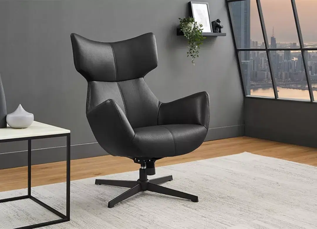 Fauteuil de salon en simili cuir noir rotatif à 360°