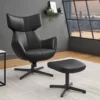 Fauteuil de salon en simili cuir noir rotatif à 360°