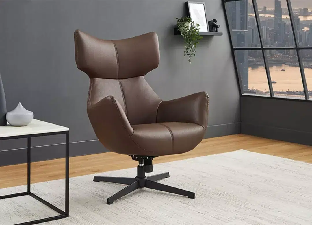 Fauteuil de salon en simili cuir marron