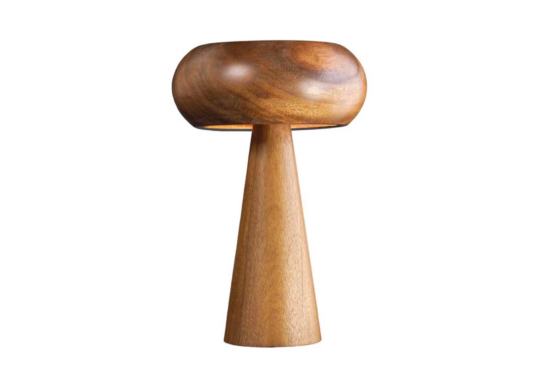 Lampe de table en bois d'acacia massif forme champignon
