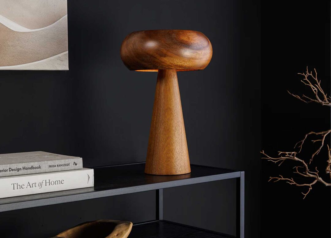 Lampe de table en bois d'acacia massif forme champignon