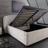 Lit coffre 180 x 200 cm en tissu bouclé grège