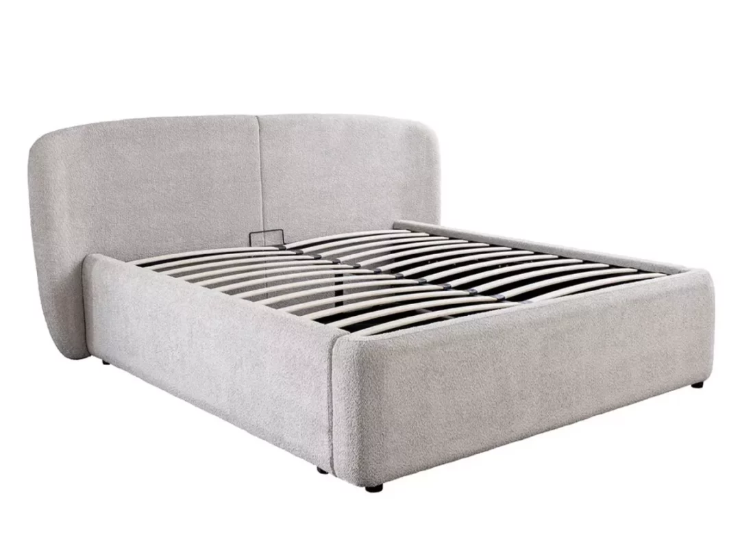 Lit coffre 180 x 200 cm en tissu bouclé grège