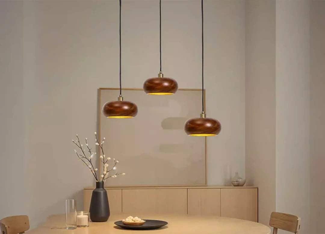 Lustre suspendu en bois massif forme champignon