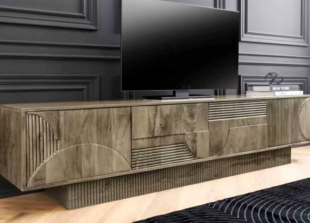 Meuble TV 200cm en bois de manguier massif grisé