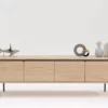 Meuble TV 200 cm en bois plaqué chêne clair 4 portes