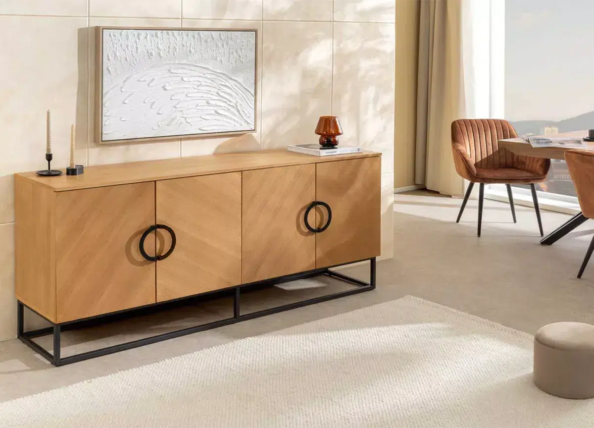 Buffet en bois plaqué chêne de 180 cm