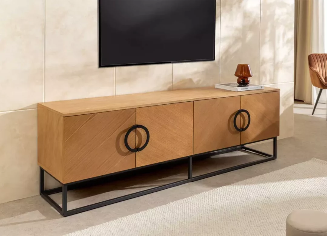 Meuble tv 180cm bois plaqué chêne clair