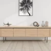 Meuble TV 200 cm en bois plaqué chêne clair 4 portes