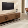 Meuble TV 180 cm en bois plaqué de noyer 4 portes