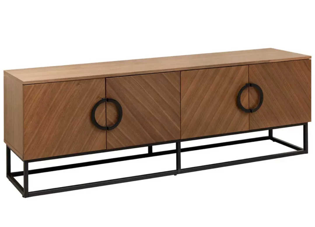 Meuble TV 180 cm en bois plaqué de noyer 4 portes