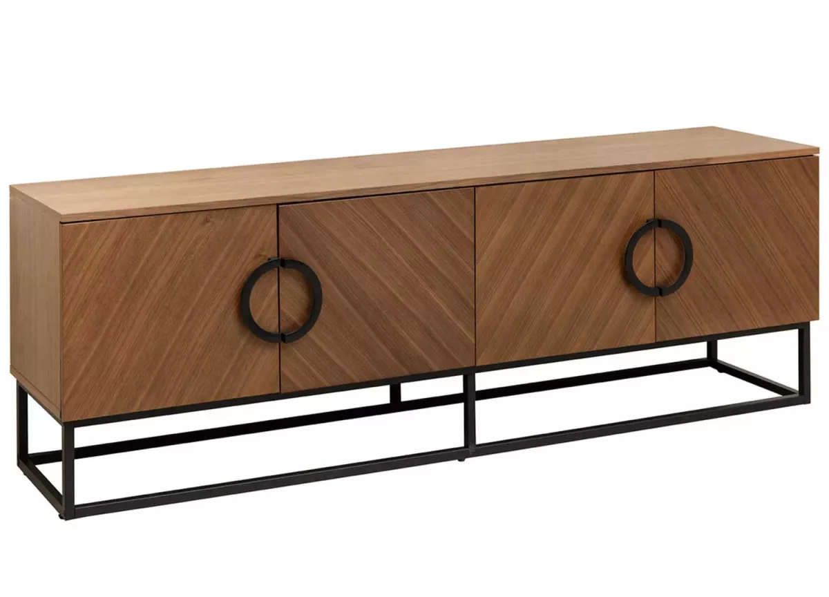 Meuble TV 180 cm en bois plaqué de noyer 4 portes