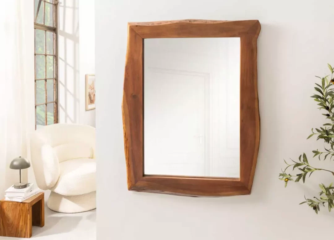 Miroir mural en bois d'acacia massif 100cm