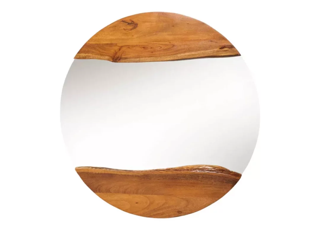 Miroir rond mural en bois massif d'acacia 100 cm