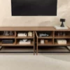 Meuble TV 180 cm en bois plaqué de noyer 4 portes