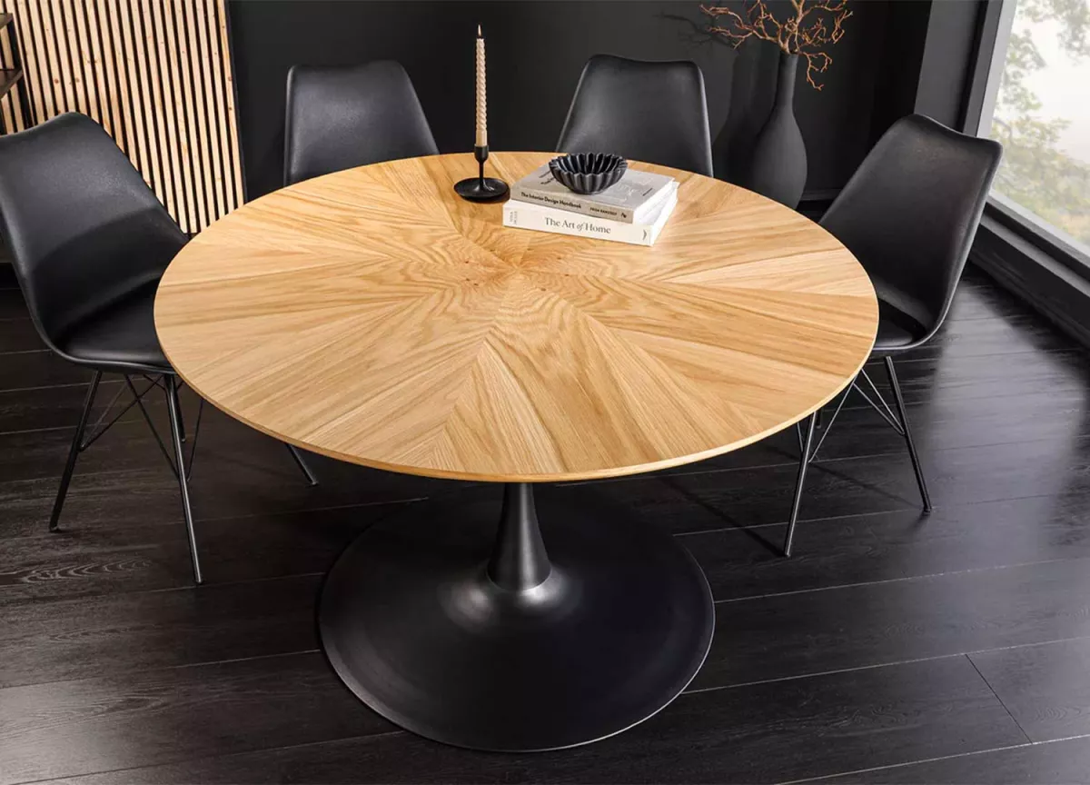 Table à manger ronde en bois plaqué chêne 120 cm