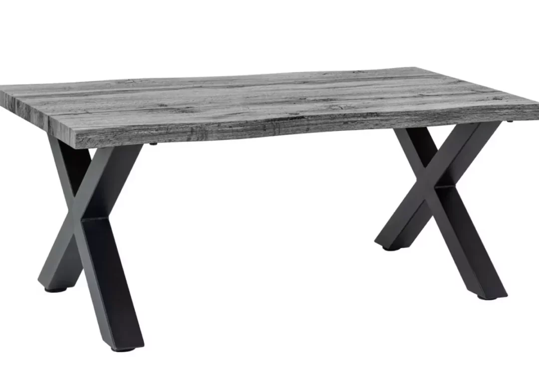 Table basse rectangulaire 90cm bois grisé et pieds métal noir