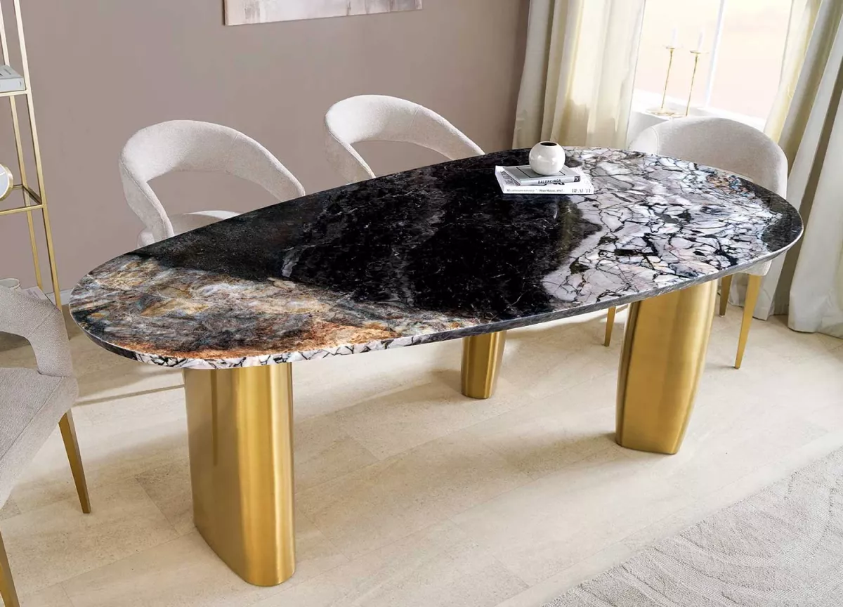 Table ovale en marbre coloré de 200 cm