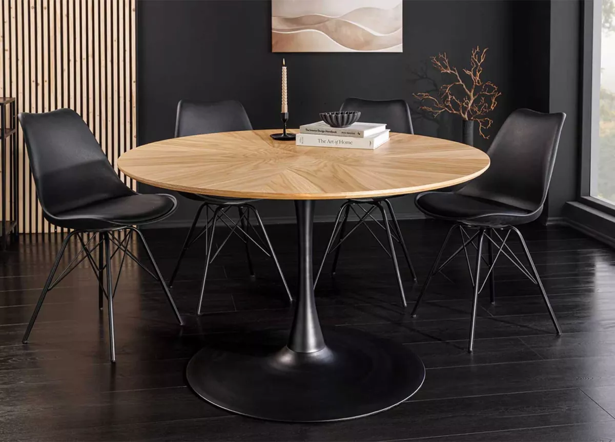 Table à manger ronde en bois plaqué chêne 120 cm