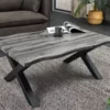 Table basse rectangulaire 90cm bois grisé et pieds métal noir