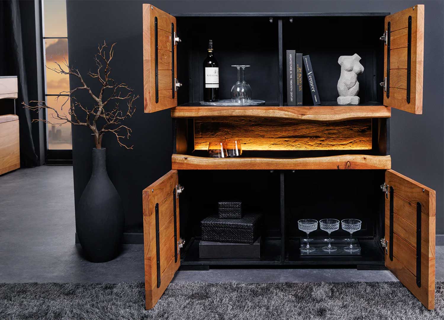 buffet haut en bois massif artisanal / fait main
