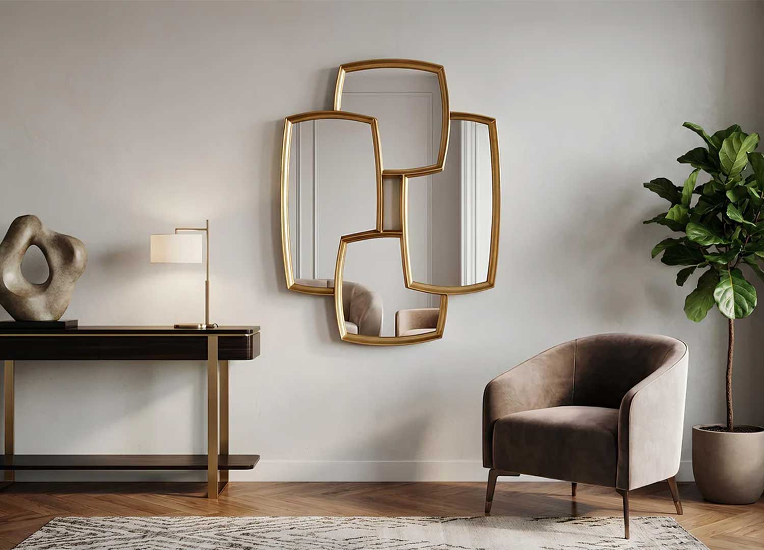 Miroir mural contemporain cadre doré