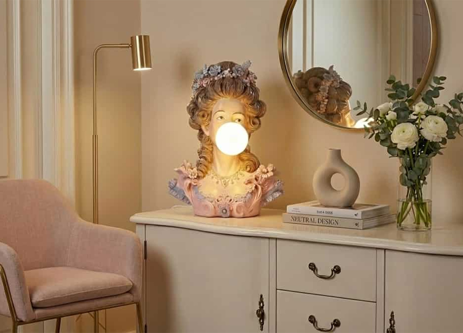 lampe de table buste multicolore