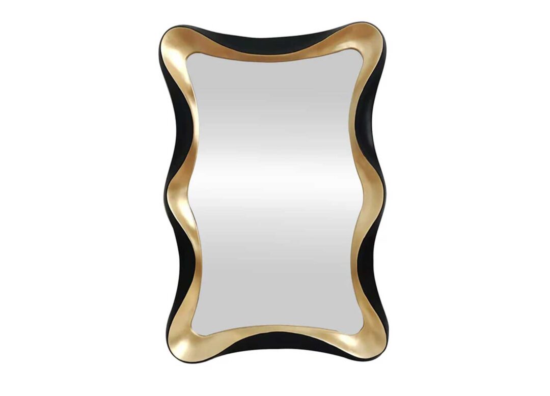 Miroir moderne cadre sculptural doré et noir